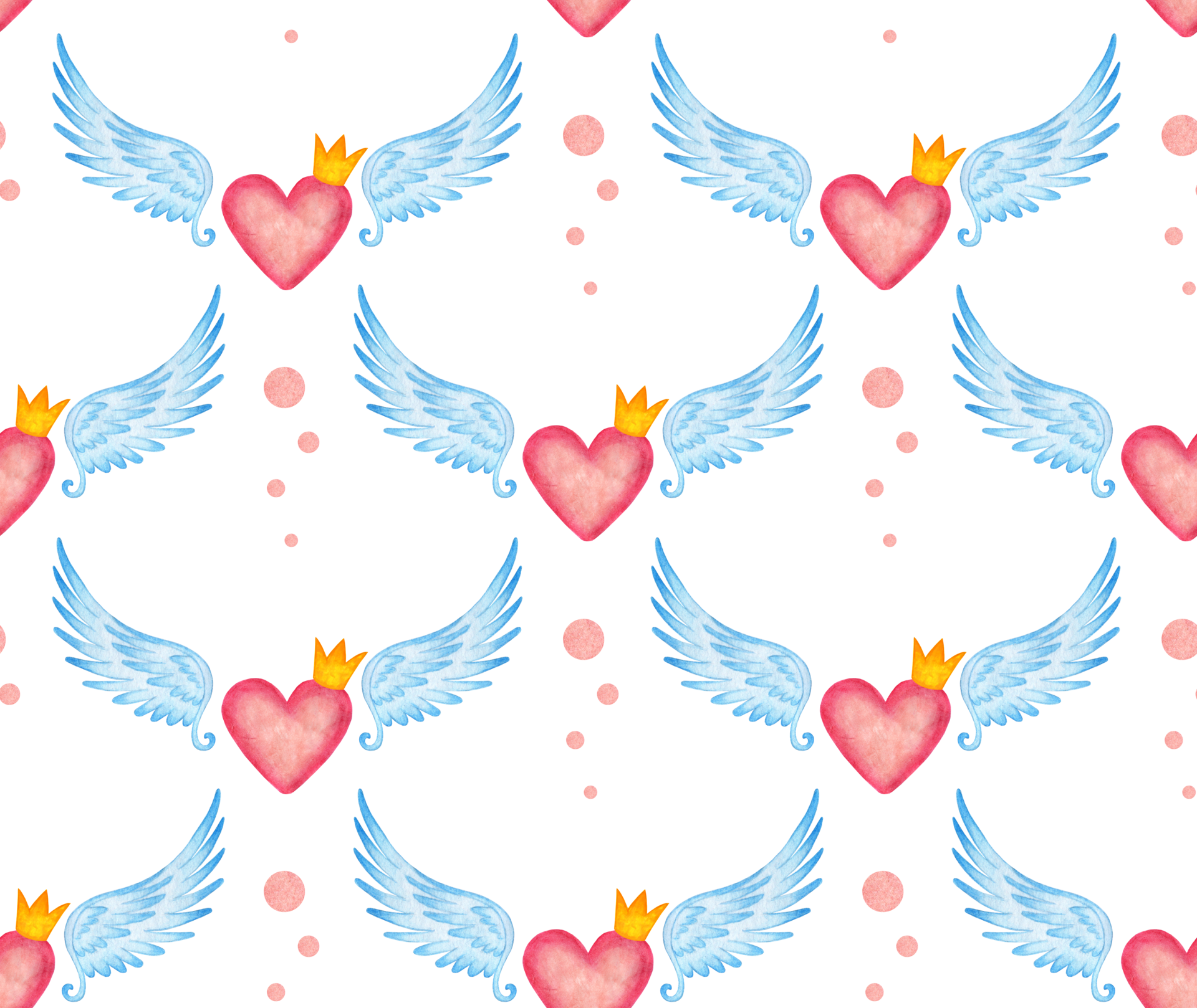 watercolor-illustration-of-a-pink-heart-pattern-in-a-crown-with-angel