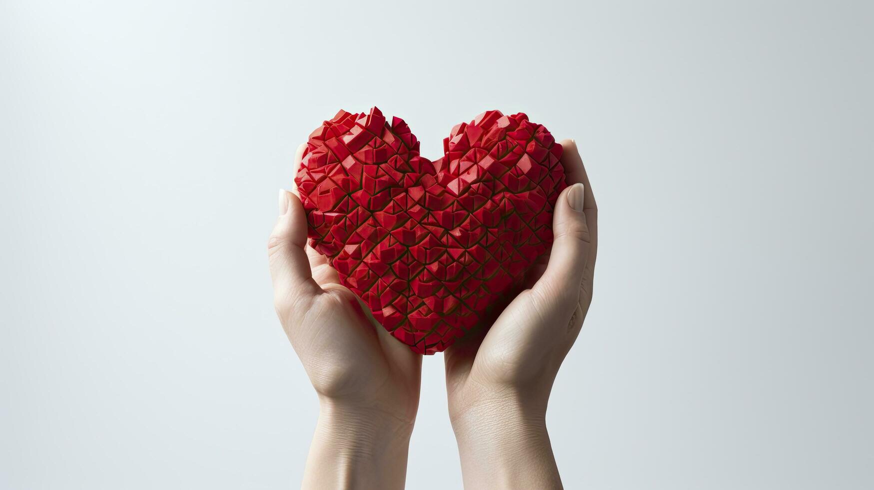 AI generated Heart in Hands. Human Hands Holding Red Heart on White Background - Medical Concept. photo