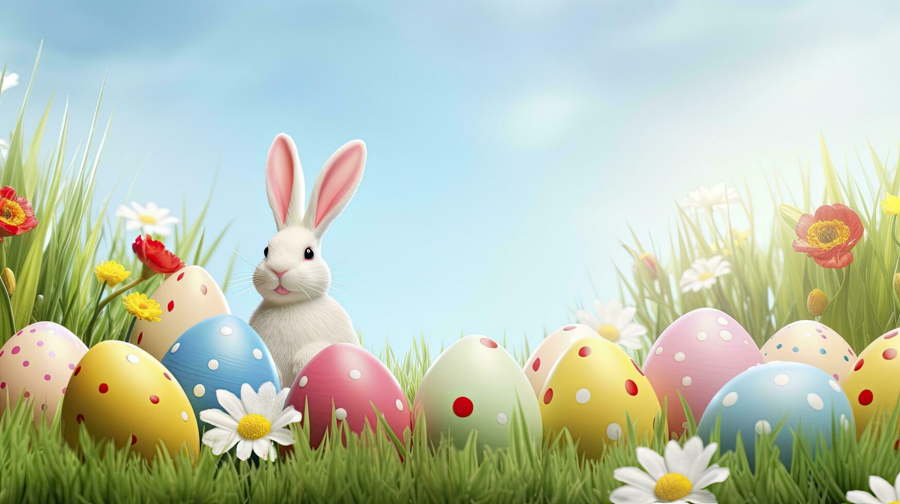 AI generated Easter Whimsy, White Rabbit's Tail Emerging from the Hole, Happy Easter Day. photo