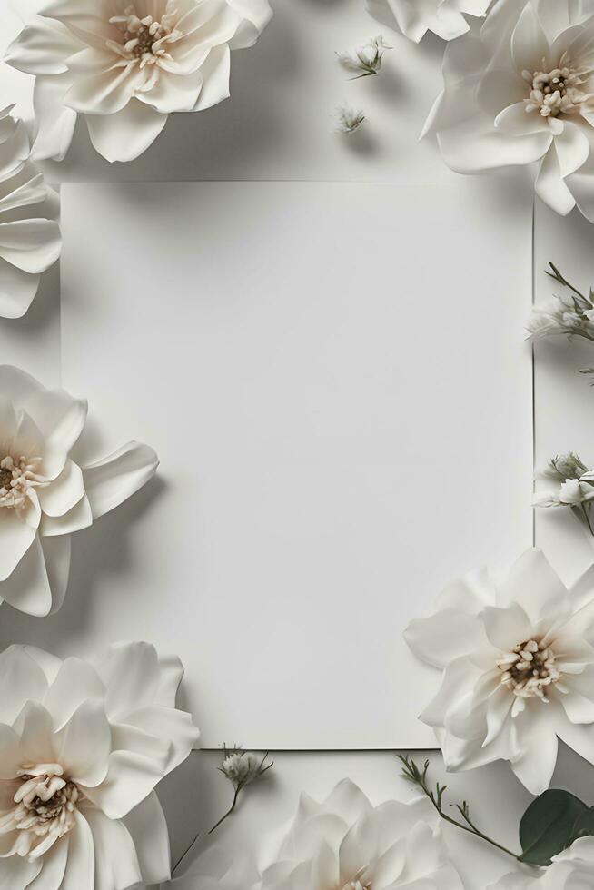 ai generado ai generativo de flores alrededor en blanco blanco papel foto