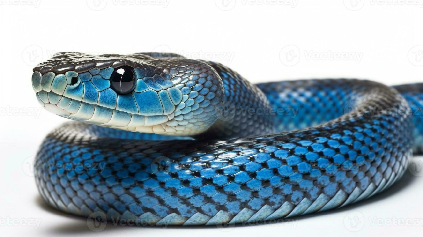 ai generado azul serpiente en un sólido blanco antecedentes foto