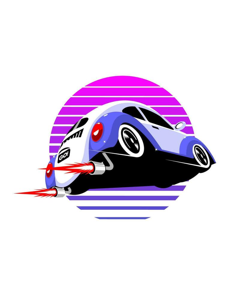 Flying Car vintage vector illustration style.