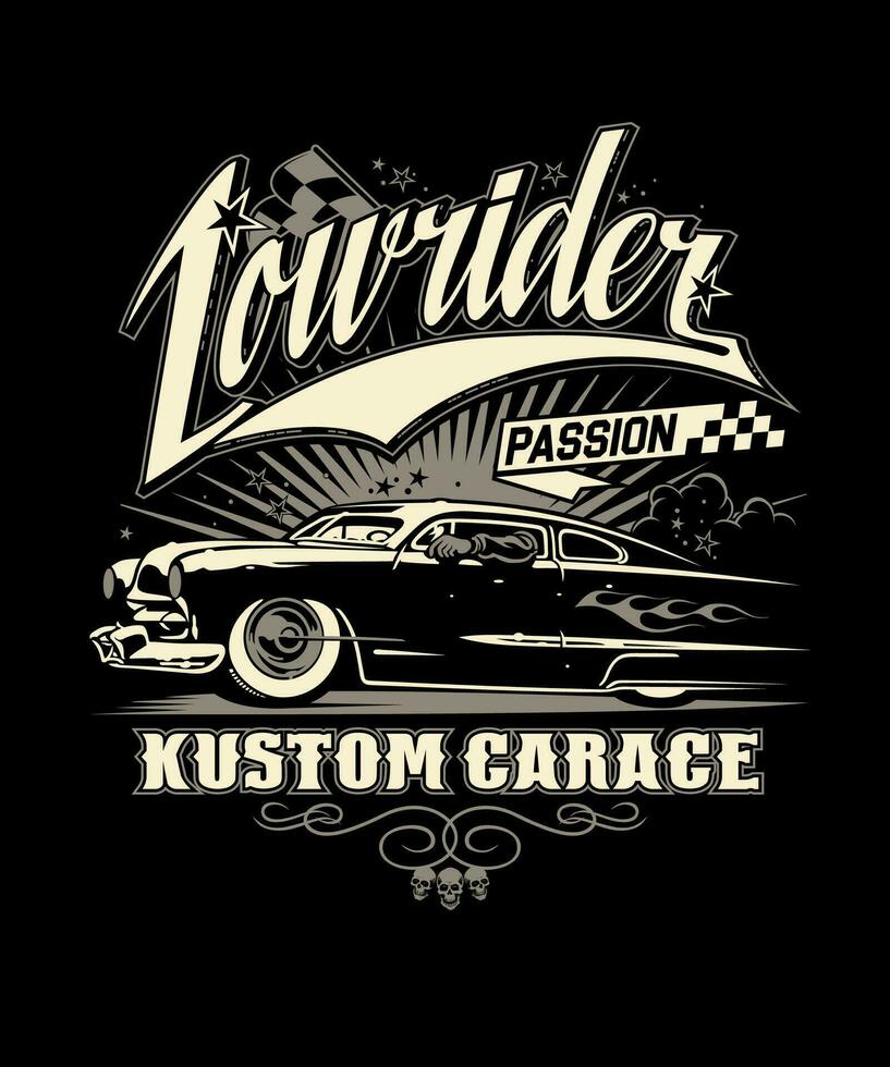 Lowrider passion vintage vector illustration style.
