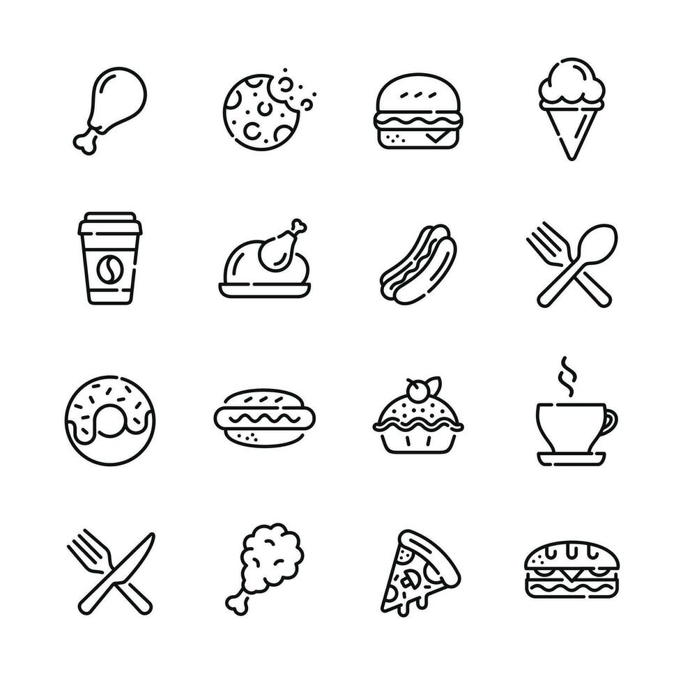 Food and drink icon set isolated on white background vector