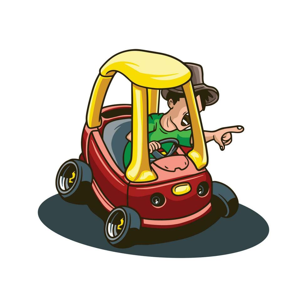 cute cartoon character logo design riding a car vector