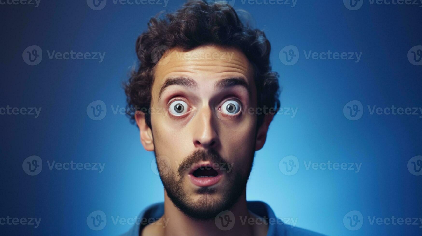 AI generated Surprised Man with Big Eyes Isolated on the Minimalist Background photo