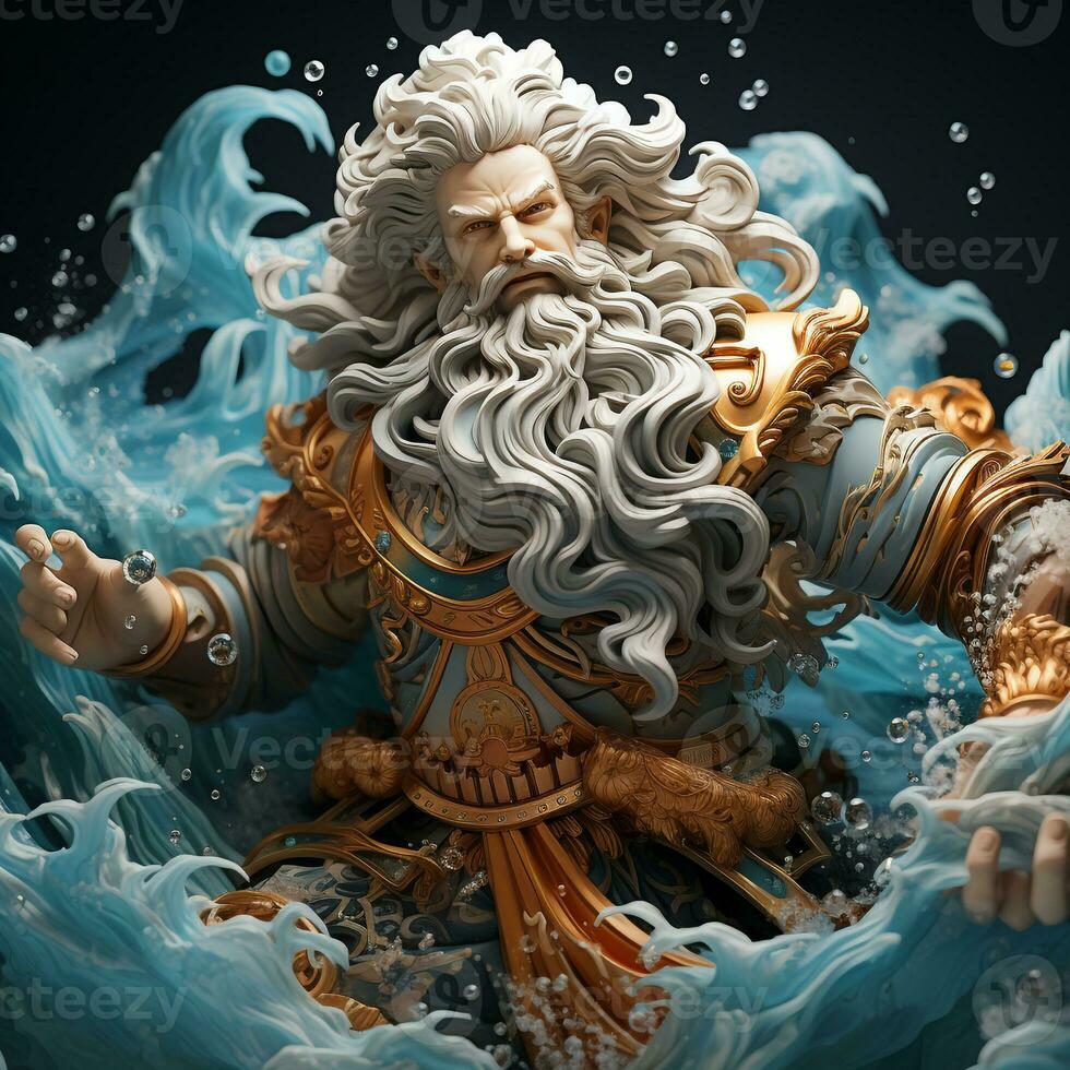 AI generated 3D cartoon of an water god photo