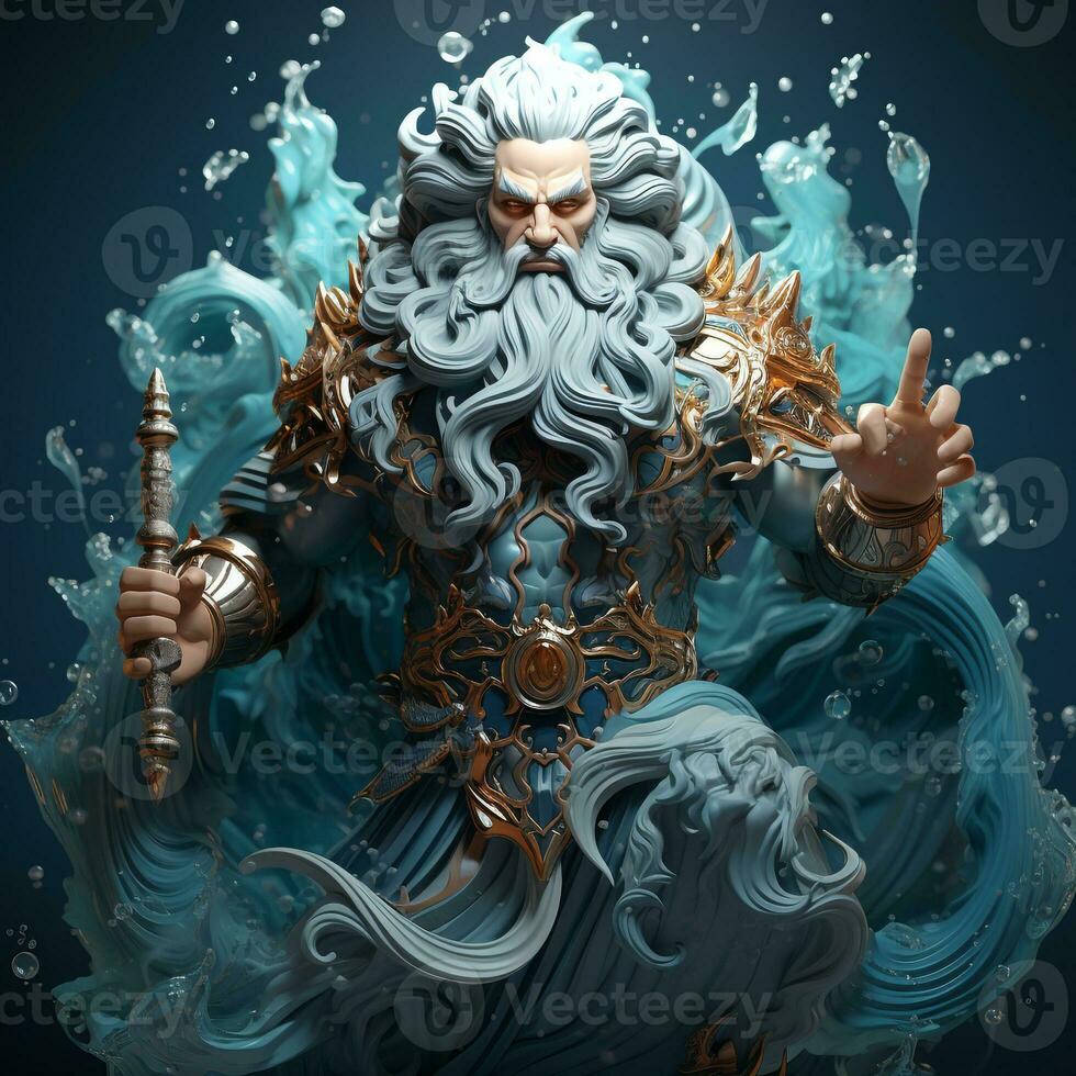 AI generated 3D cartoon of an water god photo