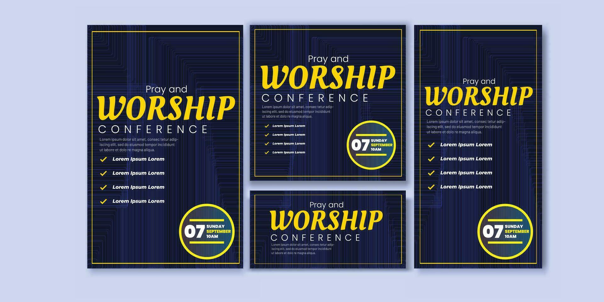 Pray and Worship conference Flyer and Social media Set Bundle Abstract Background vector