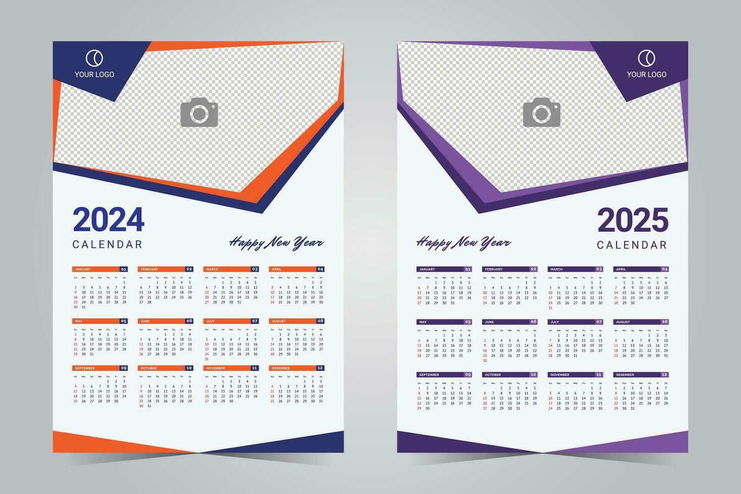 Wall calendar 2024 and 2025 template design. one page vertical calendar design vector