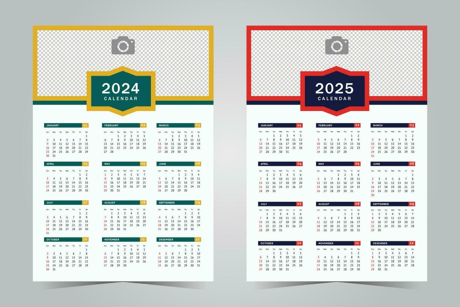 pared calendario 2024 y 2025 modelo diseño. uno página vertical calendario diseño vector