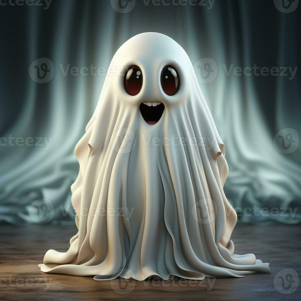 AI generated 3D cartoon of an white ghost photo