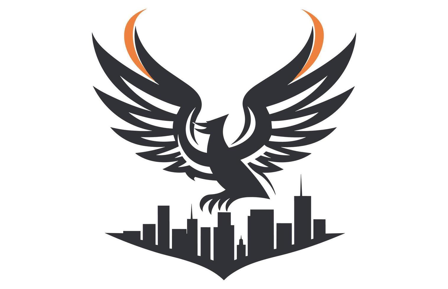 Phoenix City with flying phoenix bird illustration, Phoenix City Skyline. Arizona USA. Vector illustration.Business and tourism image.