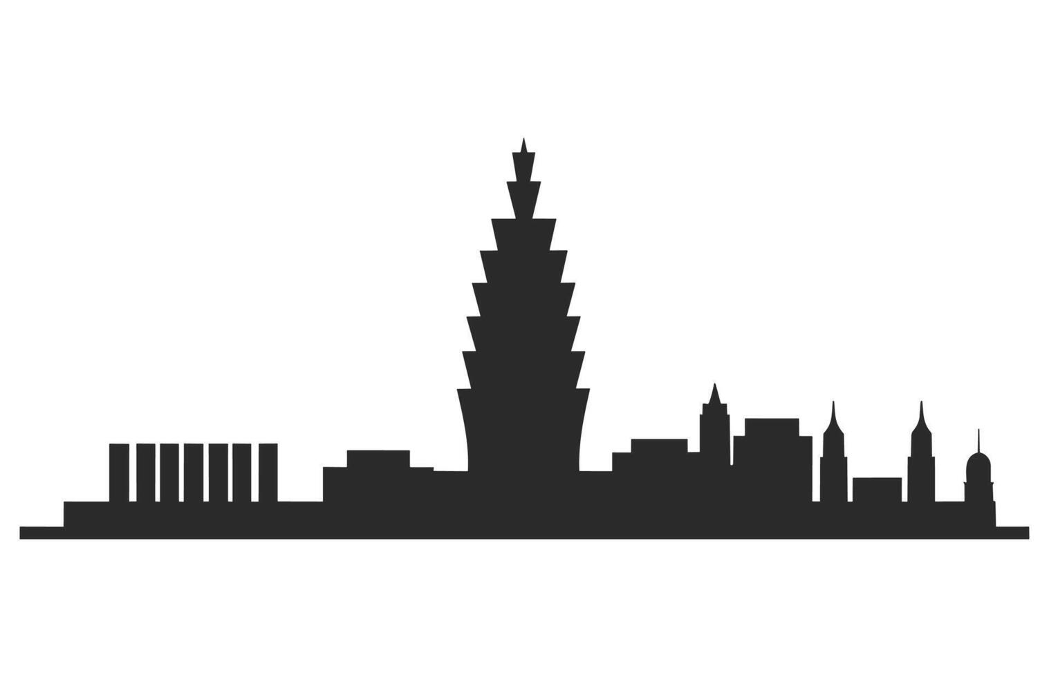 Taipei City skyline, monochrome silhouette. Vector illustration, Cityscape Building Abstract Simple shape and modern style art Vector design - Taipei City.
