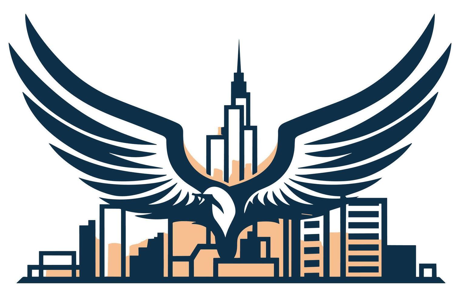 Phoenix City with flying phoenix bird illustration, Phoenix City Skyline. Arizona USA. Vector illustration.Business and tourism image.