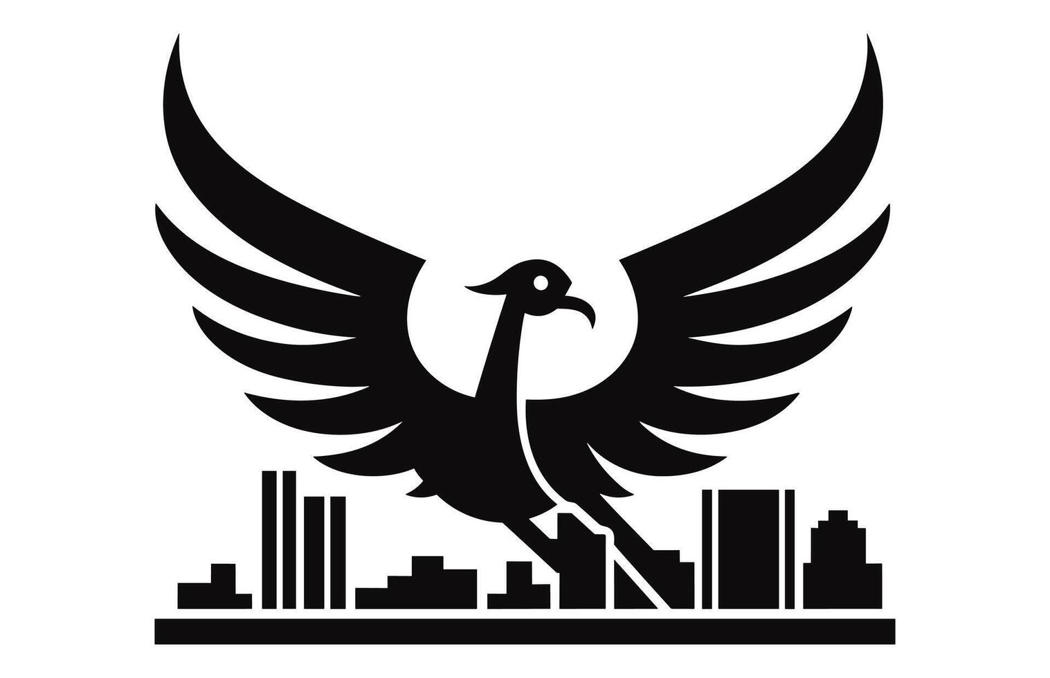 Phoenix City with flying phoenix bird illustration, Phoenix City Skyline. Arizona USA. Vector illustration.Business and tourism image.