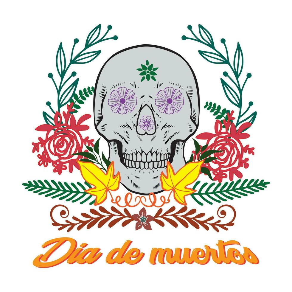 flat skull illustration, mexican skull line art, day of the dead skull, day of the dead celebration skull, mexican tradition. vector