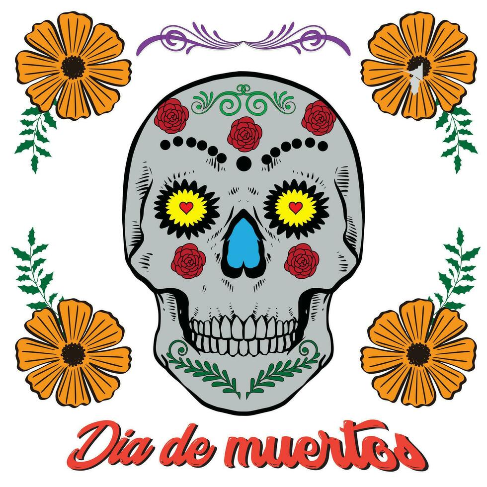 flat skull illustration, mexican skull line art, day of the dead skull, day of the dead celebration skull, mexican tradition. vector