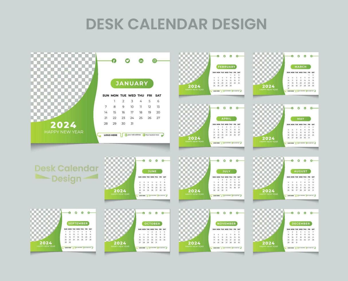 2024 Desk Calendar Design, Vector