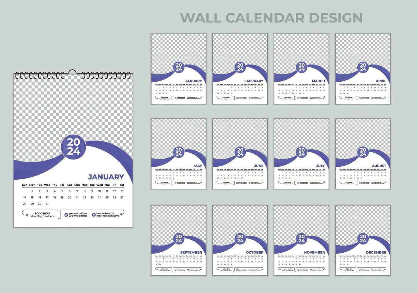 mensual calendario diseño 2024 vector