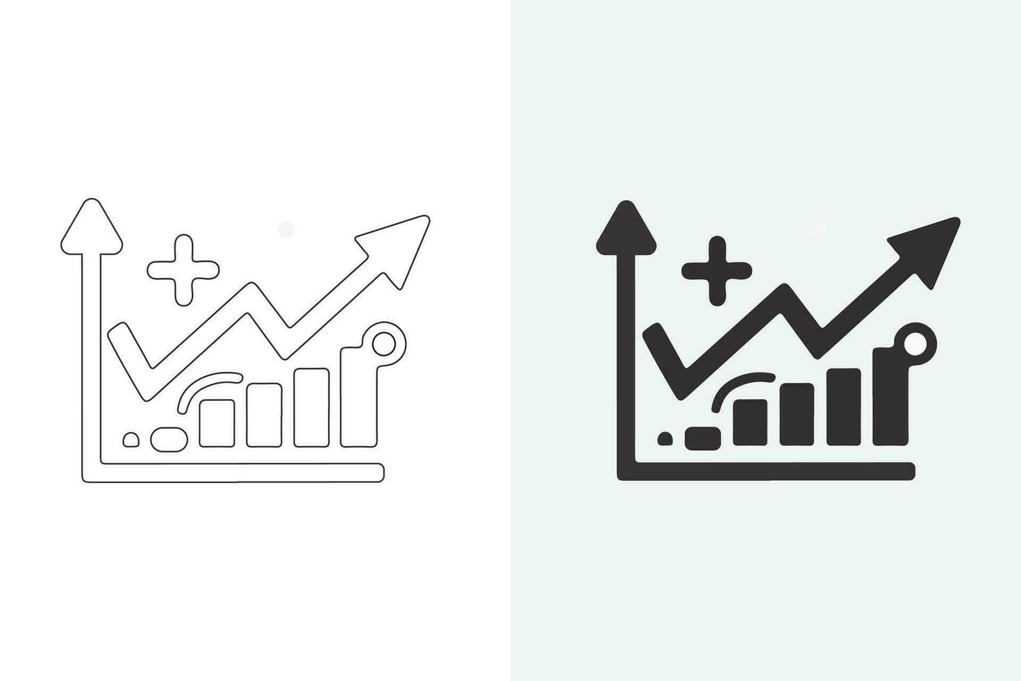 Icons representing percentage growth and decline are placed. Stock vector collection of percent, arrow, up, down, and line style symbols