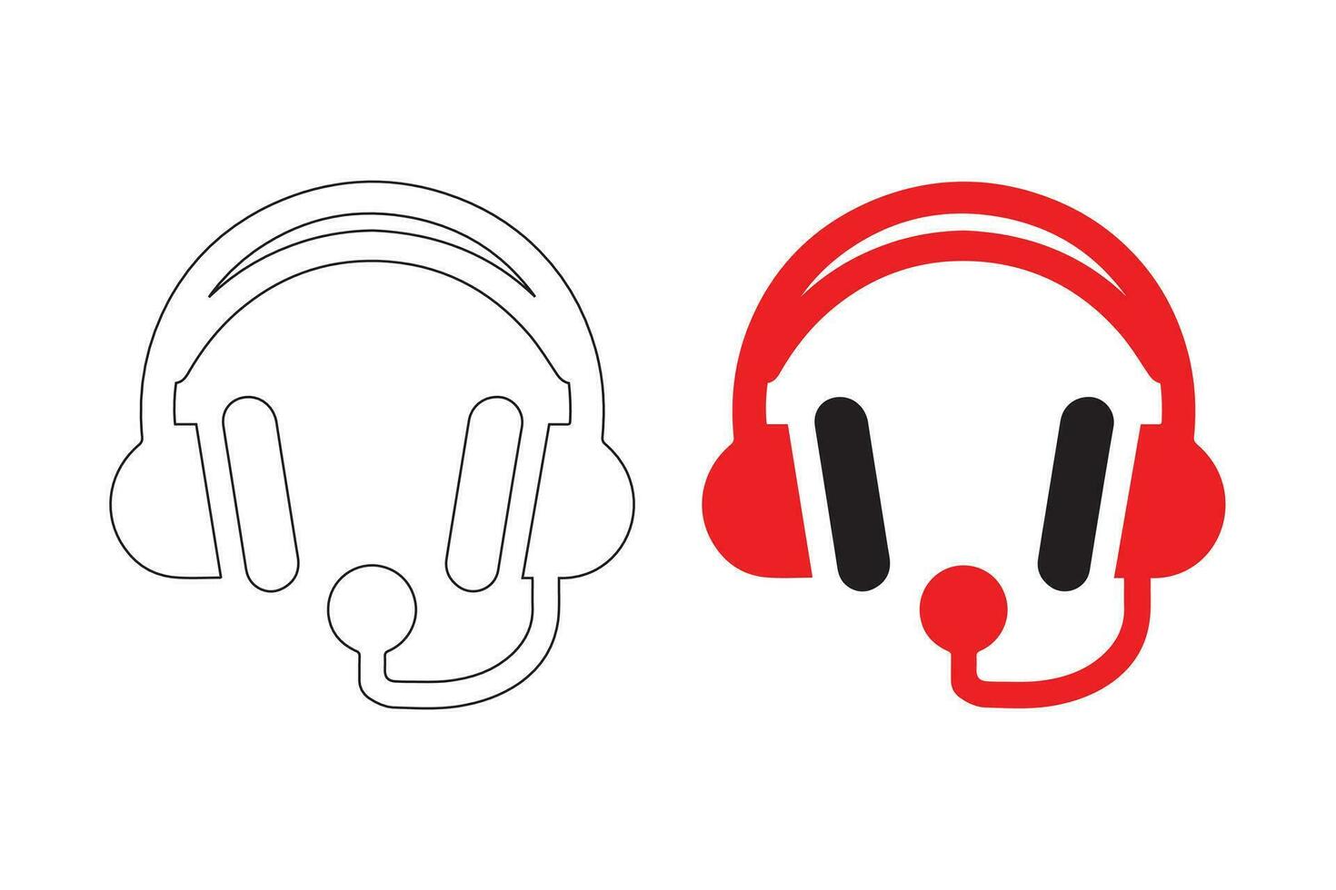 Various headphones illustrated in a set of vectors