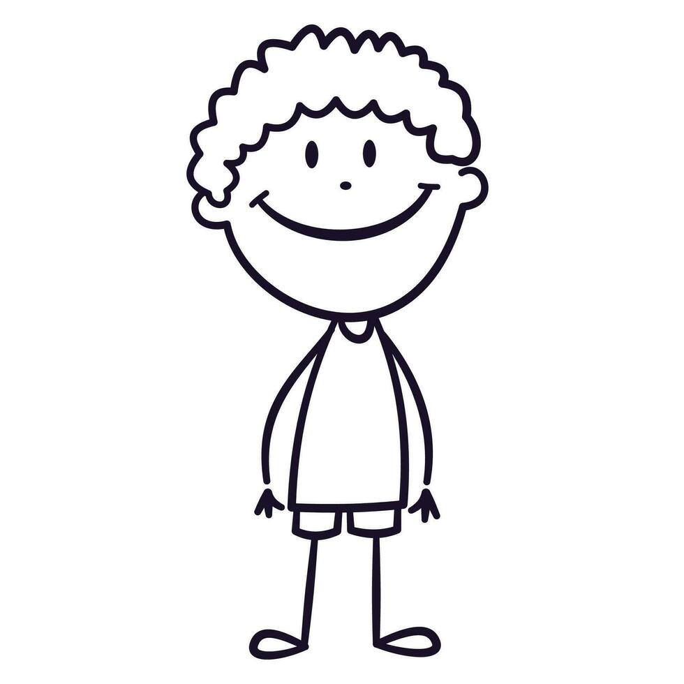 Vector illustration in doodle style. Children's drawing of a man. Black and white coloring book