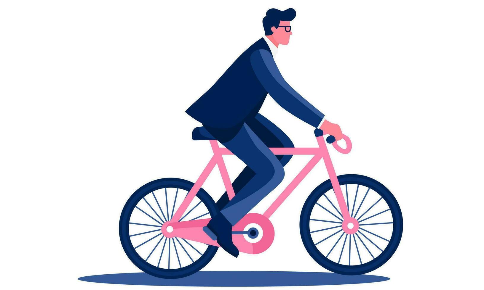 Flat vector illustration. Businessman riding a bicycle. Concept of careful attitude to nature, moving forward