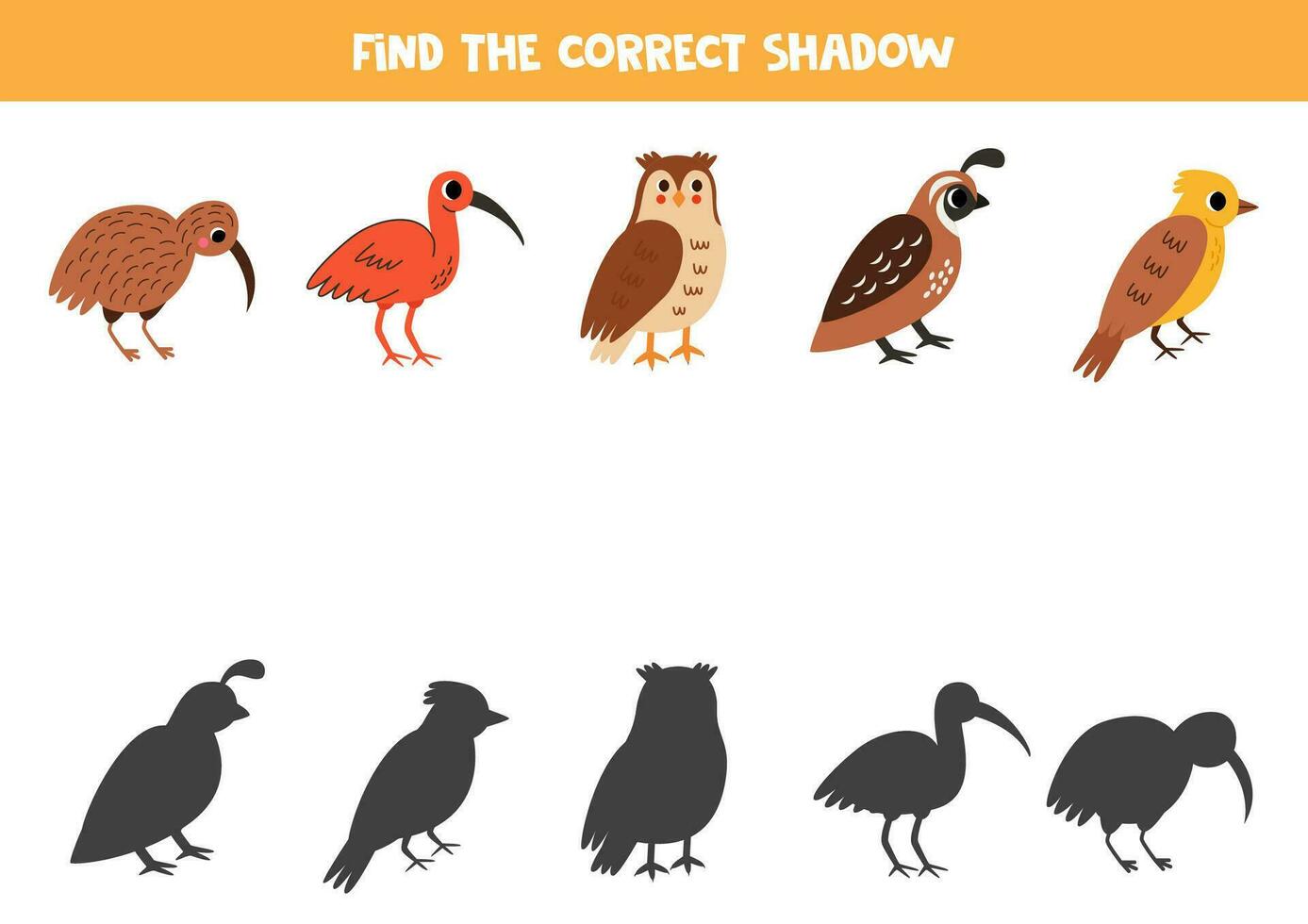 encontrar oscuridad de linda dibujos animados aves. educativo lógico juego para niños. vector