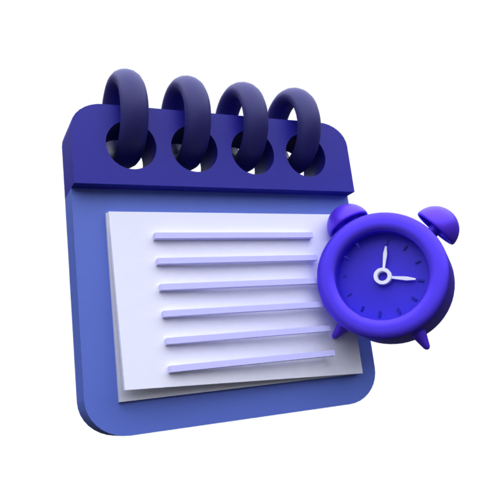 unique 3d rendering calendar alarm clock planning concept icon.Realistic vector illustration png