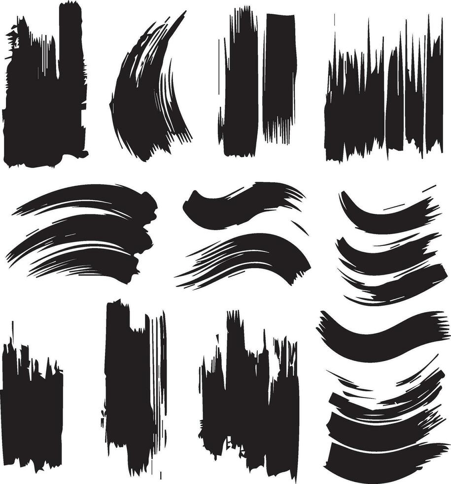 Black splatter paint brush stroke set vector