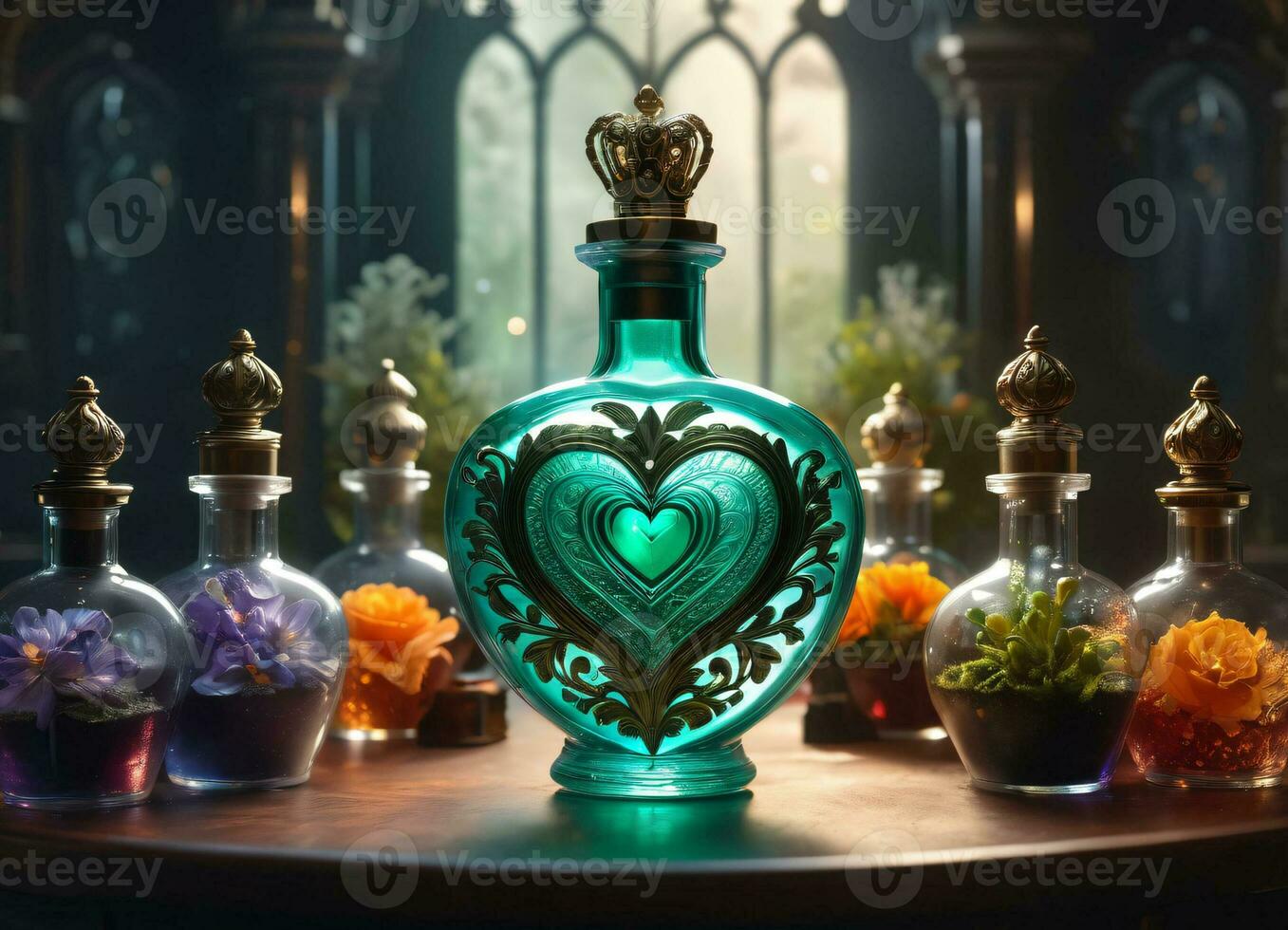 AI generated Creativity crystal heart with golden crown happy Valentine's day wallpaper photo