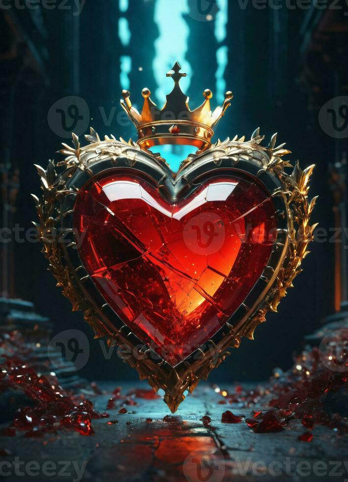 AI generated Creativity crystal heart with golden crown happy Valentine's day wallpaper photo