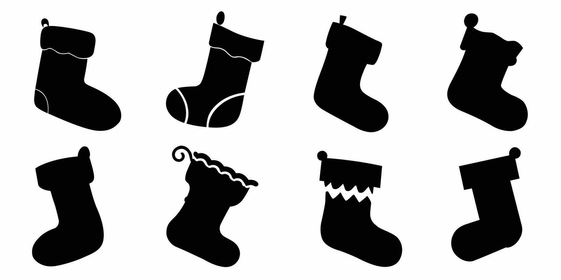 Set of Christmas stockings silhouettes. Christmas socks silhouettes. Vector illustration