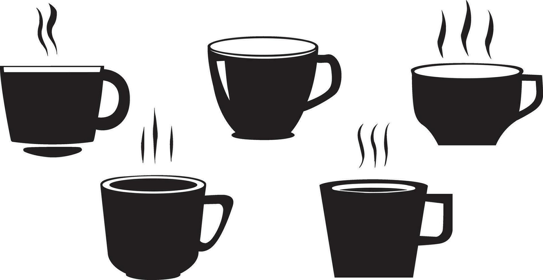 Coffee mugs set. Set of coffee mug silhouettes. Coffee mug vector illustrations set.