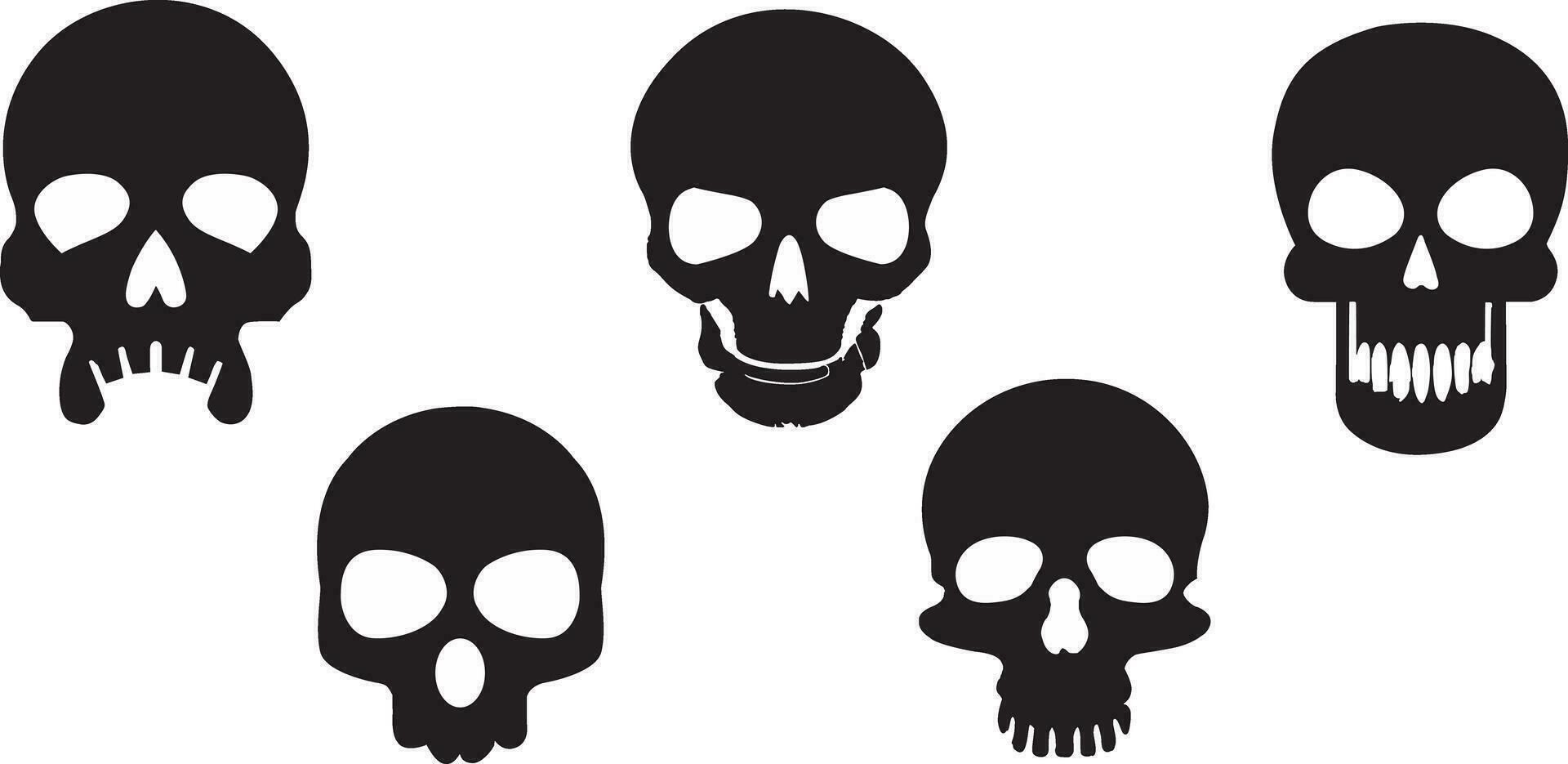 Skull silhouette vector illustrations. Skull icons set. Black and white skulls.