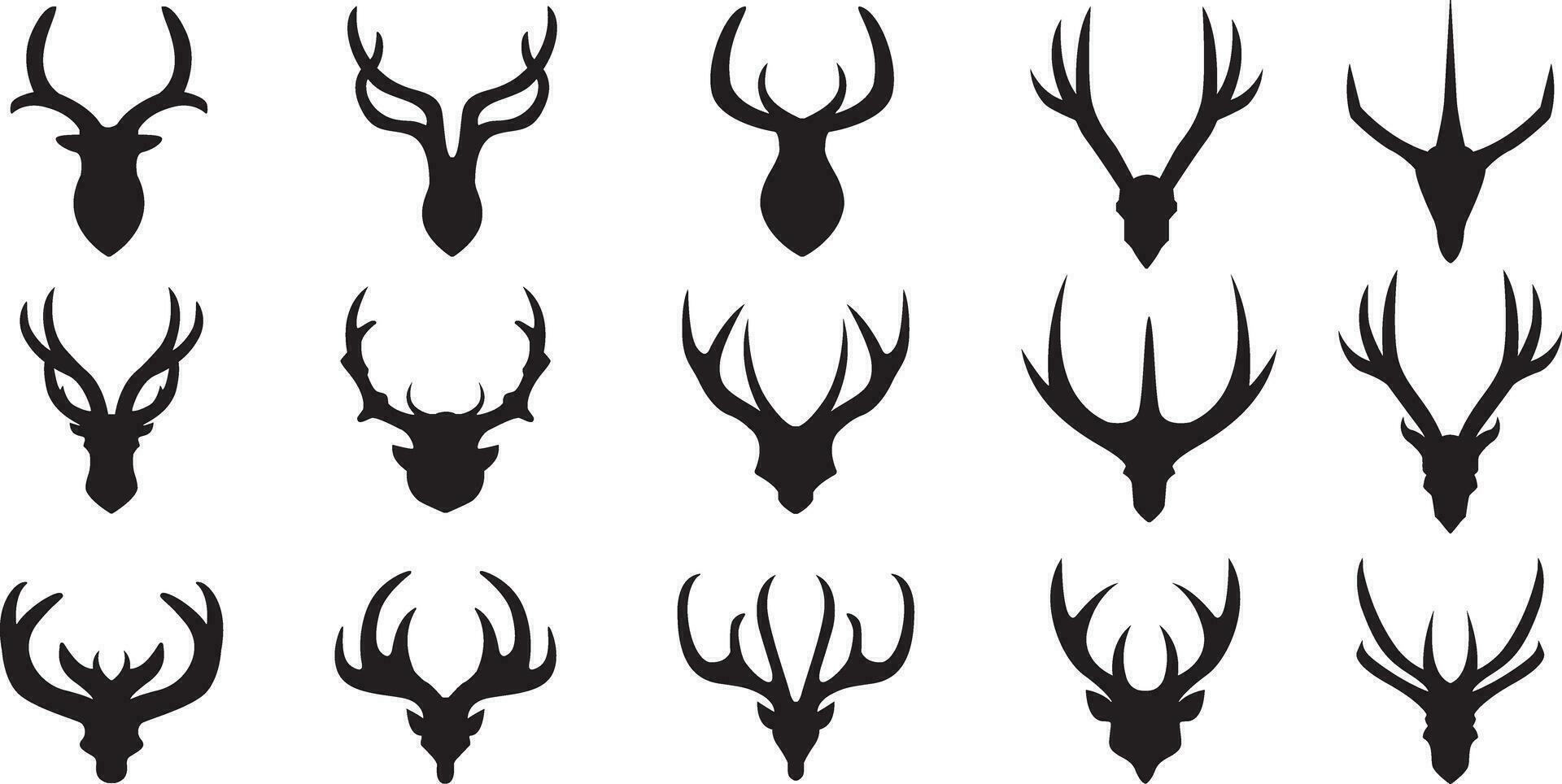 Set of deer antler silhouettes. Deer antler flat black glyph icons. Deer antler icons. Vector illustration