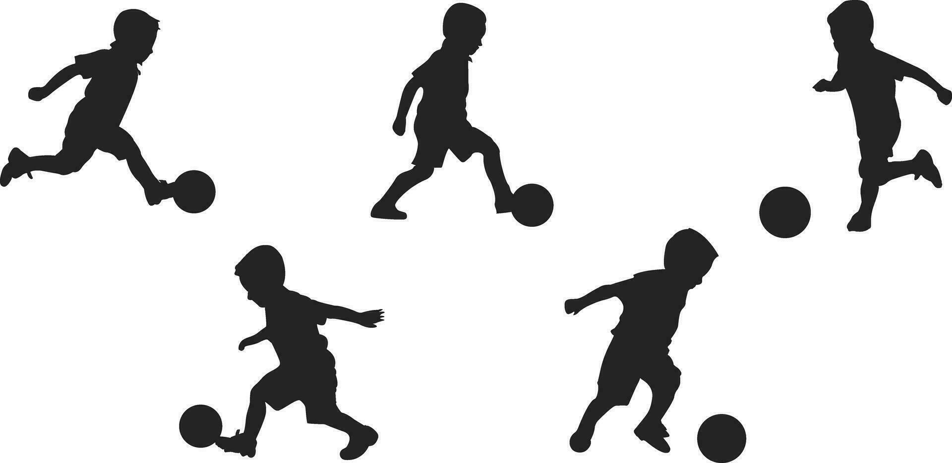 un niño jugando fútbol silueta vector