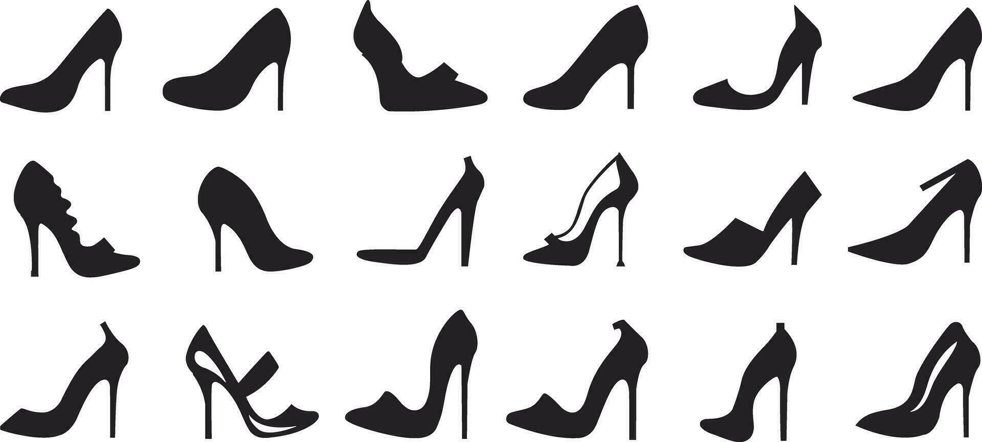 Woman shoe silhouettes. High heel silhouettes. Woman shoe icons. High heel icons set. Vector illustration