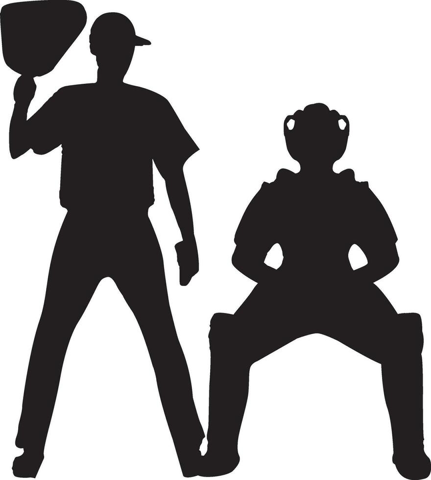 Baseball batter catcher and umpire silhouette icon. Vector illustration