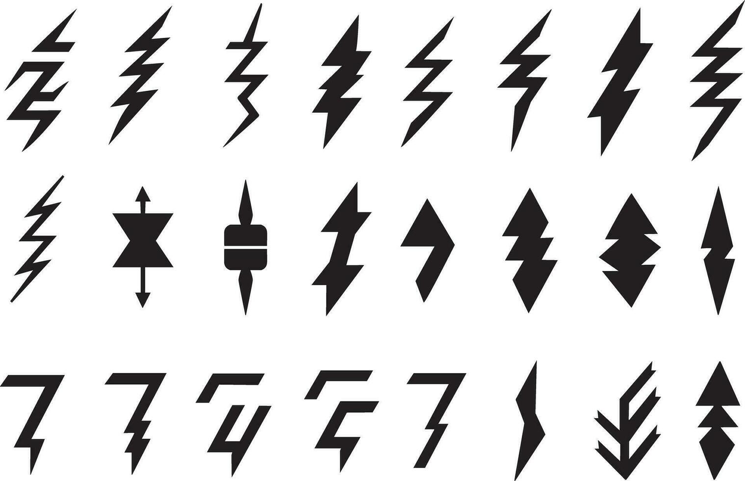 Lighting bolt silhouettes set. Lighting bolt icons set. Set of lighting bolt vectors. vector