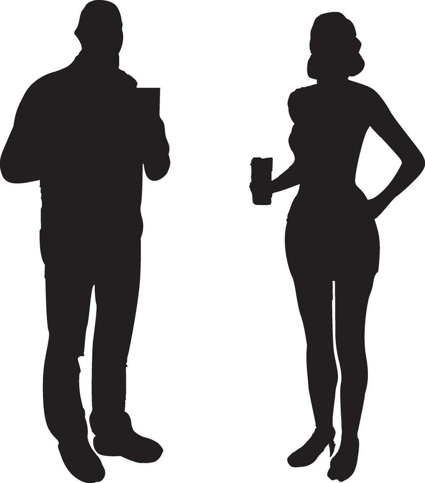 A man and a woman are drinking silhouette vector. Silhouette of a couple drinking vector. vector