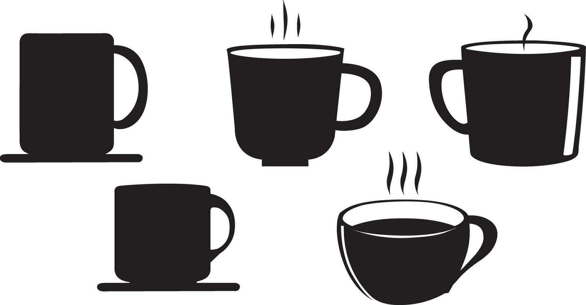 Coffee mugs set. Set of coffee mug silhouettes. Coffee mug vector illustrations set.