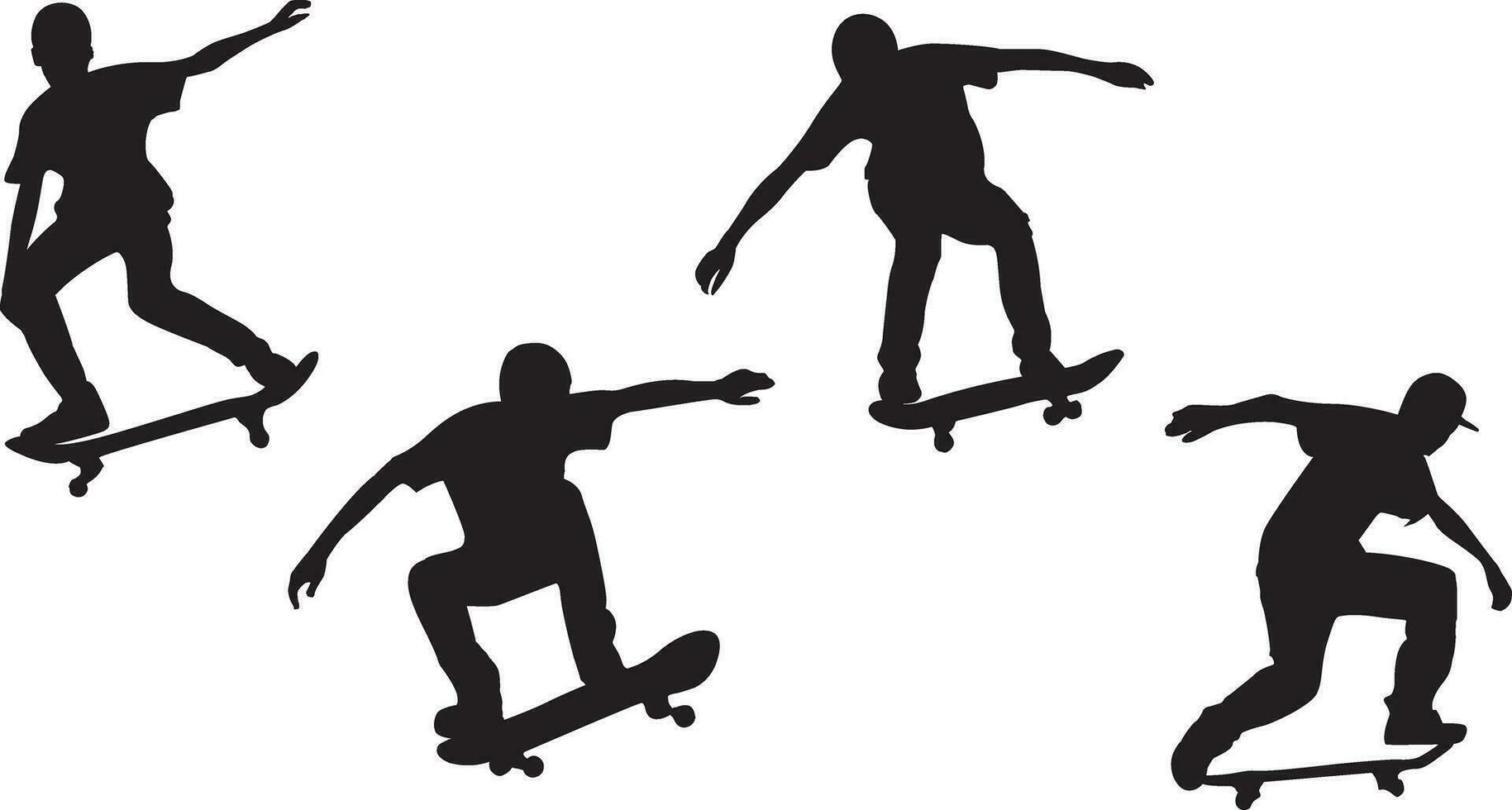 Skater black silhouettes. Skater black flat icons. Vector illustration