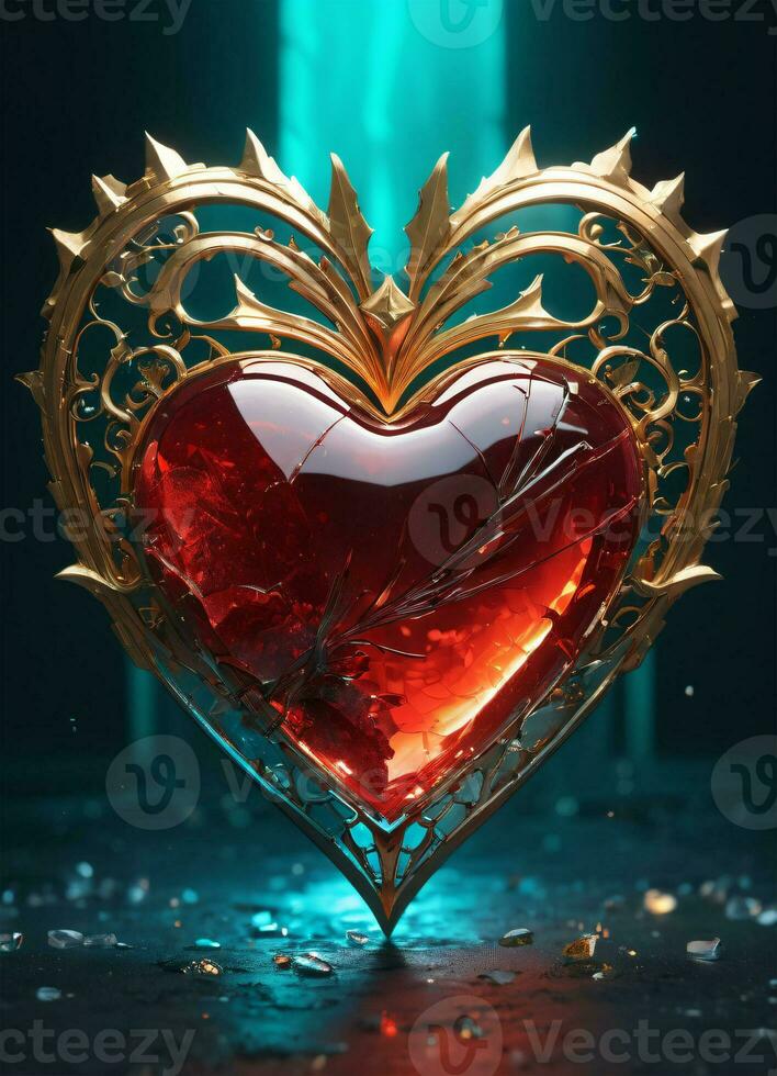 AI generated Creativity crystal heart with golden crown happy Valentine's day wallpaper photo