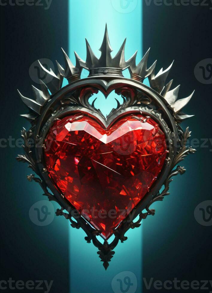 ai generado creatividad cristal corazón con dorado corona contento San Valentín día fondo de pantalla foto