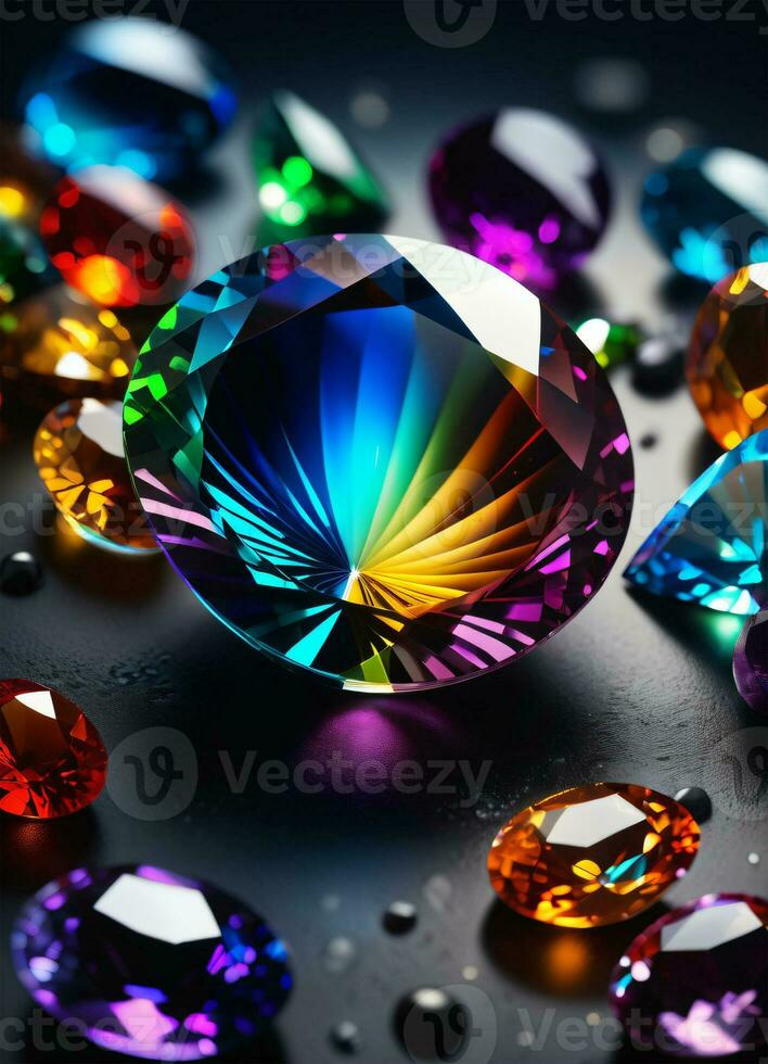 AI generated Rainbow holographic crystal gem photo