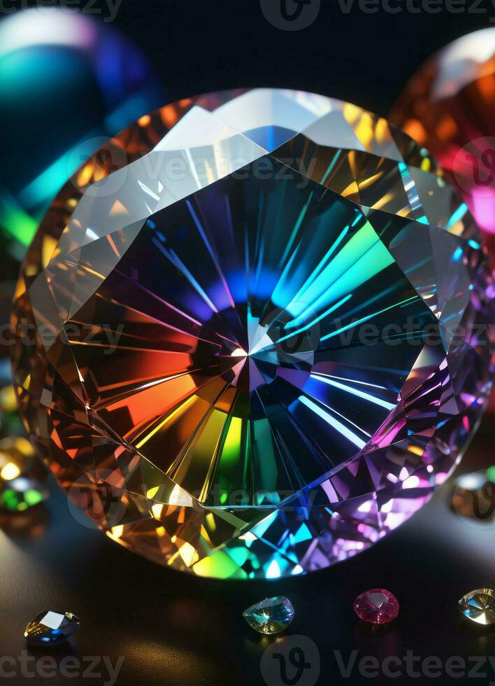 AI generated Rainbow holographic crystal gem photo