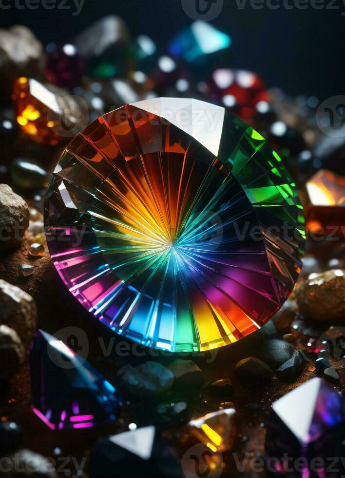 AI generated Rainbow holographic crystal gem photo
