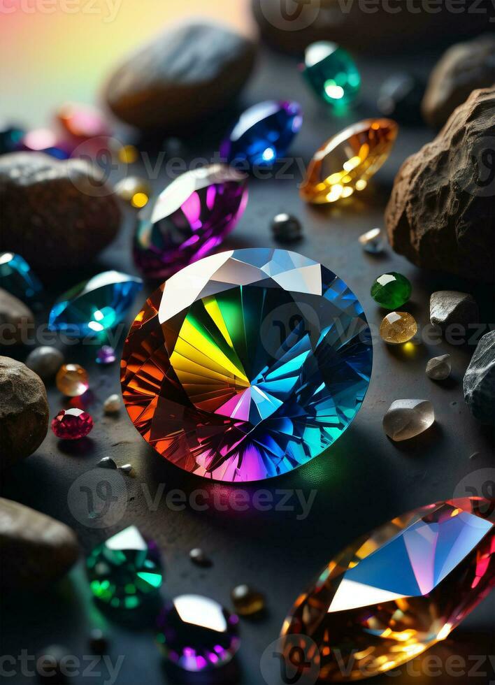 AI generated Rainbow holographic crystal gem photo